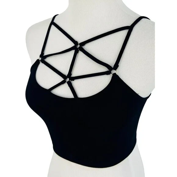 NWT Black Strappy Bralette Crop Top | Baddie Grunge Fairy Streetwear Whimsigoth - Picture 11 of 16